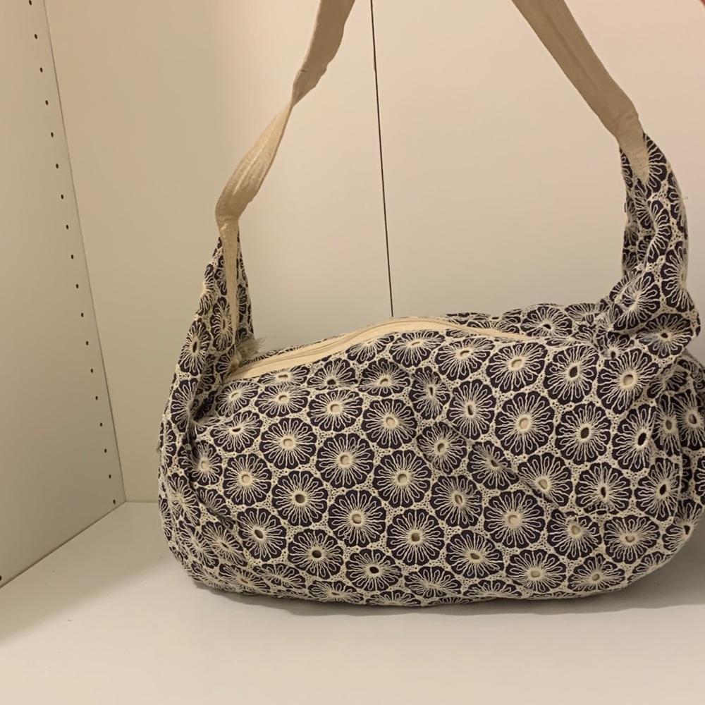 Vintage Floral Pattern Canvas Shoulder Bag in Brown and Cream
